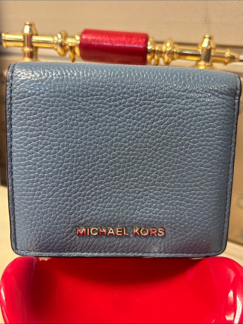 Michael Kors Dusty Blue Pebbled Leather Wallet
